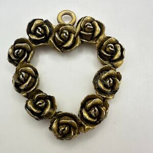 EH Eivind Hillestad Norwegian vintage gold tone roses floral heart pendant